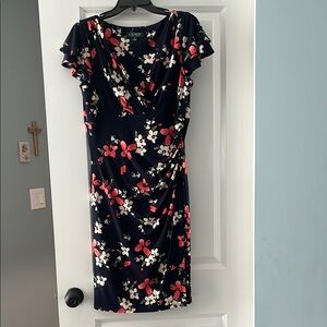 Ralph Lauren Black and Red Sheath Dress with Flutter Sleeves